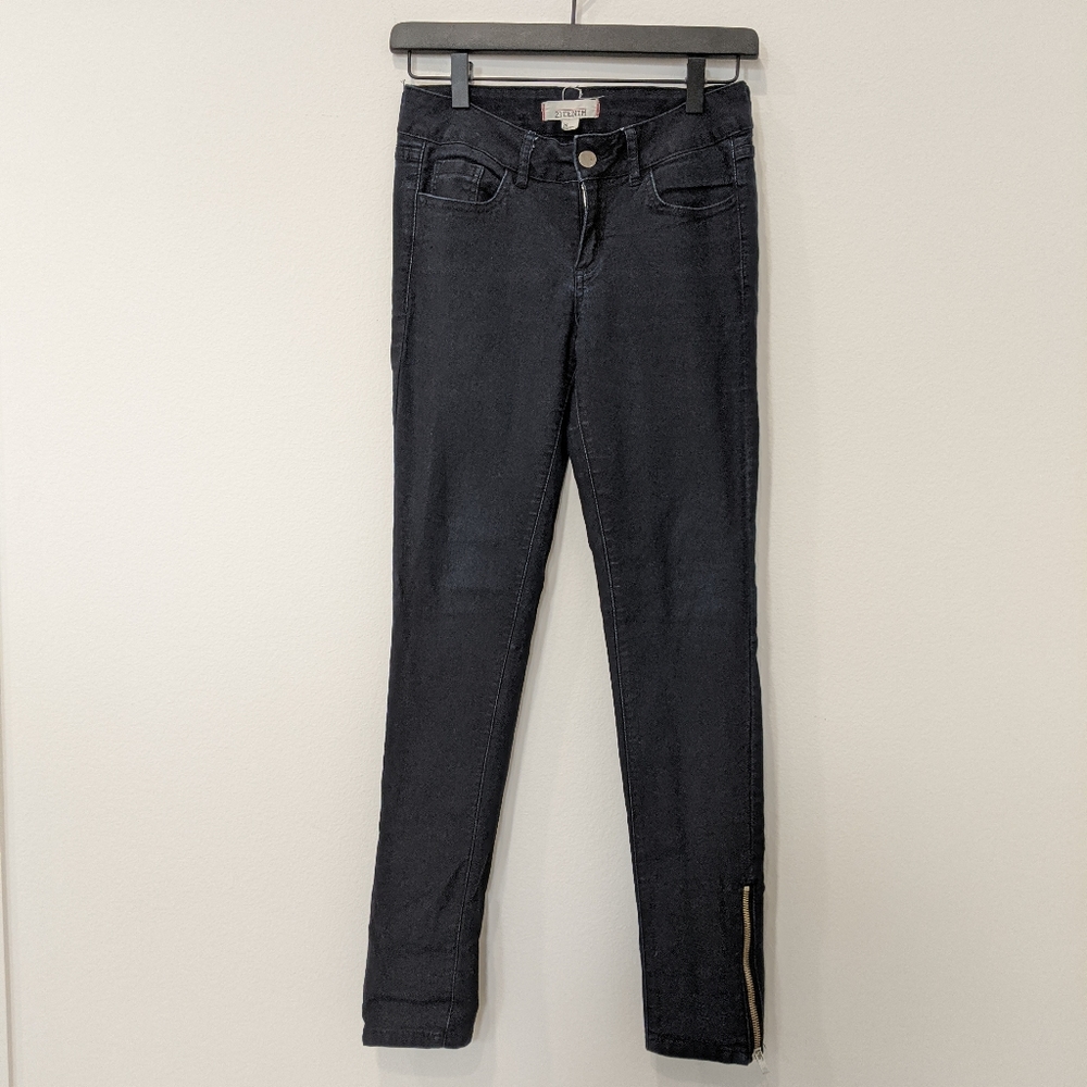 F21 Dark Blue Jeggings with Zipper Hem